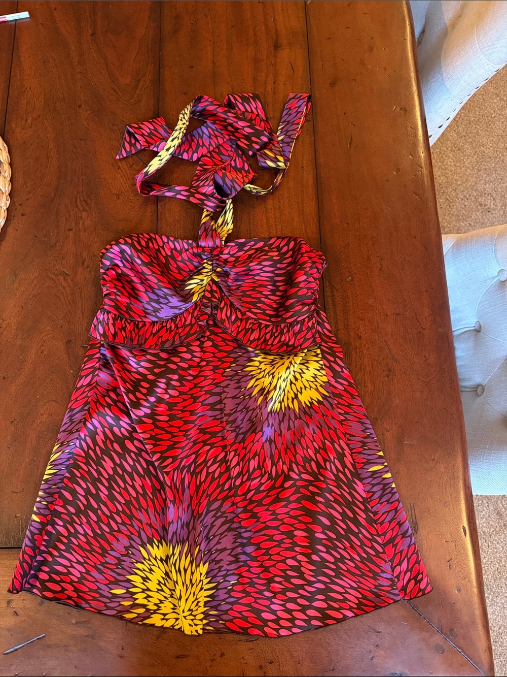 Trina Turk Red, Pink, Purple and Yellow Halter Sun Top